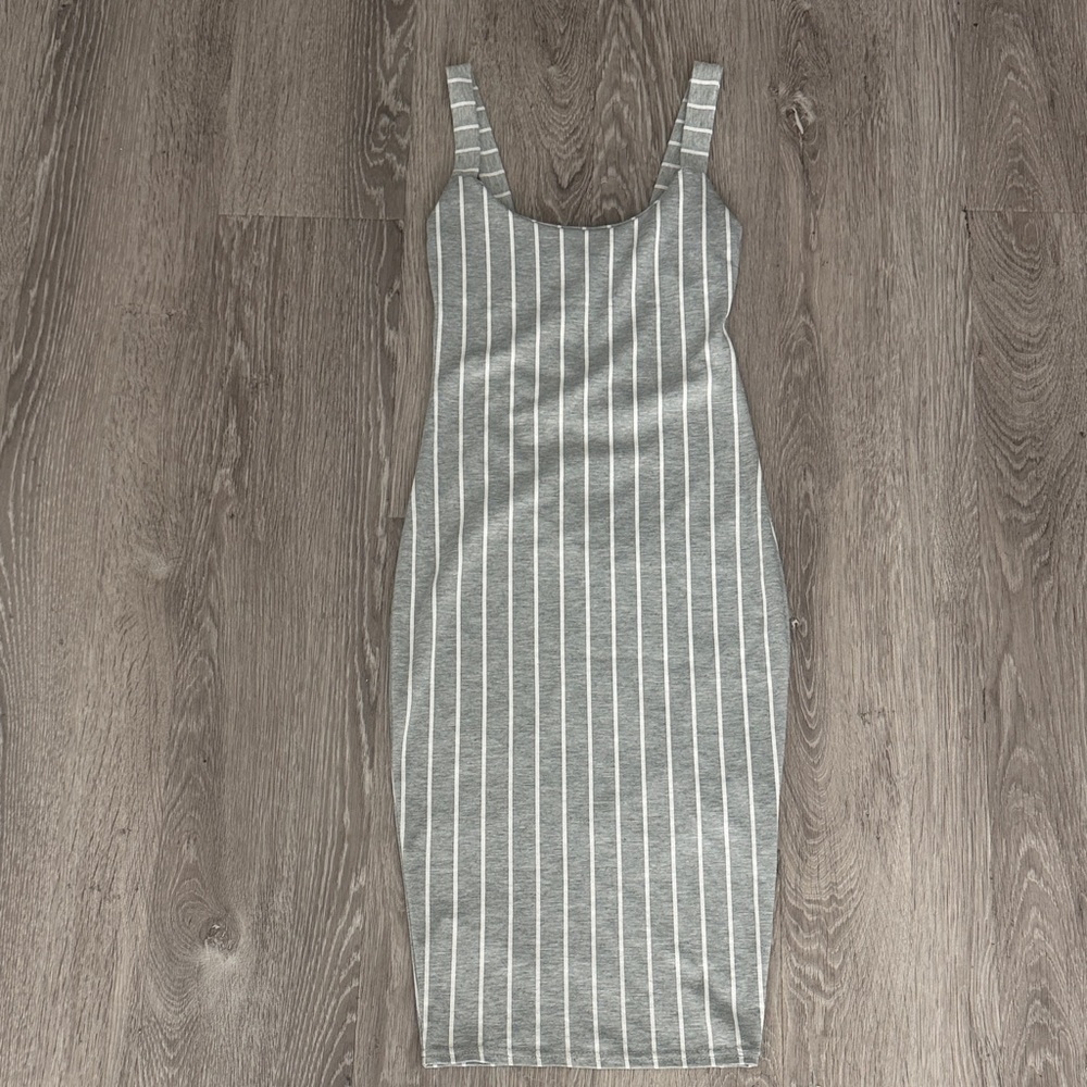 Gray Striped Sleeveless Dress